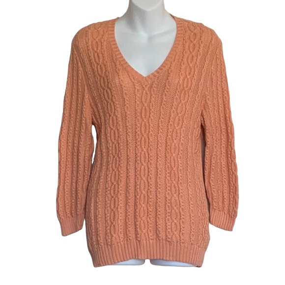 Lauren Ralph Lauren Sweaters - Lauren Ralph Lauren Cable Knit Mercerized Cotton V-Neck Sweater Size Lar…